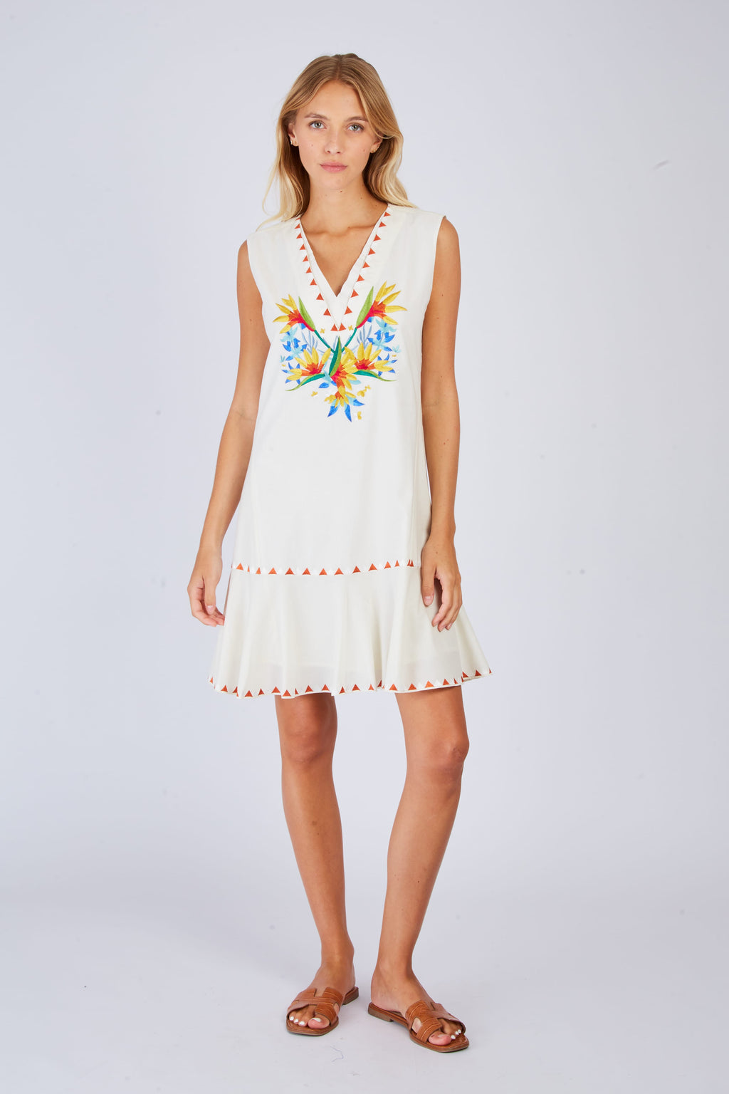 Women's embroidered sleeveless a-line dress