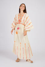 women's boho bloom embroidered maxi dress- with tassels and an empire waist